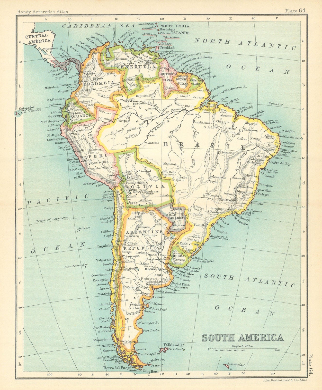 South America. Brazil Bolivia &c. BARTHOLOMEW 1909 old antique map plan chart